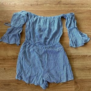 American Eagle | Off the Shoulder Pinstripe Romper